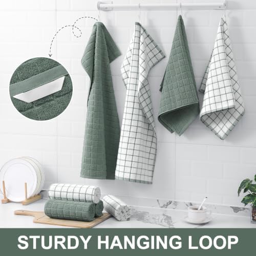 Homaxy Large Premium Cotton Kitchen Towels 16"x 28", 8 Pack, Sage Green - Image 6