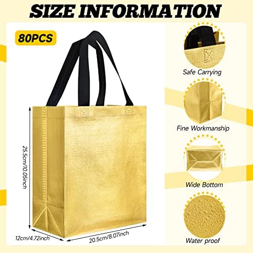 Eccliy 80 Pcs Reusable Gift Bags, Medium, Gold with Black Handles - Image 6