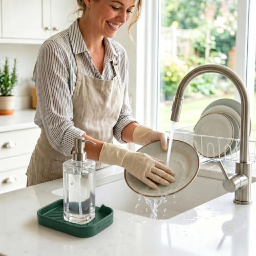 MicoYang Silicone Soap Dish with Drain Spout, Self-Draining Sink Organizer Tray for Bathroom and Kitchen, Sponges, Dispensers and Soap Holder, Non-Slip and Dishwasher Safe, Coffee (Compact, 4.9"×3.2") - Image 6