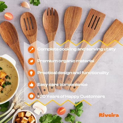 Riveira Teak Wooden Spoons for Cooking Set of 6 – Natural Teak Wooden Cooking Utensils, Wooden Spatula, Wooden Spoon - Premium Quality Utensil Set for Non-Toxic Cooking - Image 7