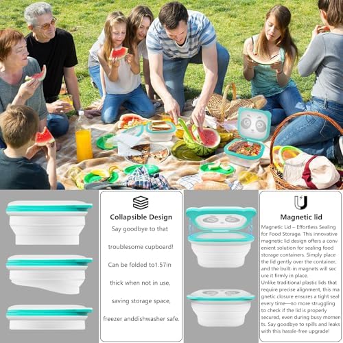 Silicone Food Storage Containers, Camping Bowl with Lids Collapsible, Freezer & Dishwasher Safe, Reusable 30 Oz Lunch Box for Camping Travel Fruit - Image 6