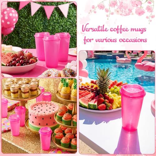 Honeydak 45 Pack 16 oz Reusable Coffee Cups with Lids Water Bottle Iced Coffee Travel Mug Portable Plastic Tea Tumblers Bulk for Hot and Cold Drinks Birthdays Party (Hot Pink,Stylish) - Image 6