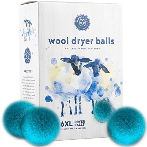 Woolzies Wool Dryer Balls Organic Big Wool Spheres Best Fabric Softener | 6-Pack XL Dryer Balls for Laundry is Made with New Zealand Wool | Use Laundry Balls for Dryer with Essential Oils (Blue) by WoolziesHomeEssentials