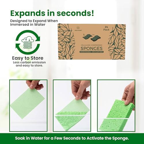 Cellulose Sponges – 24-Pack Multicolored Compressed Natural for Kitchen – Plant-Based, Biodegradable, Non-Scratch, Quick-Dry, Super-Absorbent for Dishes & Surfaces - Image 7