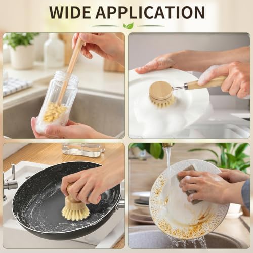 6 Pack Bamboo Dish Brush Set, Natural Dish Brush with Long Handle Bottle Brush, Wooden Dish Brush Set for Cleaning Dishes, Bottles, Pans and Vegetables - Image 7