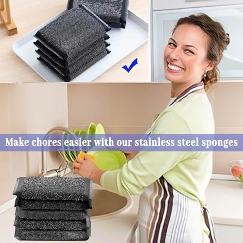 Steel Wool Scrubber Dish Sponges - Kitchen Scrubbing Pads Pot Scrubber for Kitchen Non Scratch, Soft and Fast sponges for Cleaning (6 Pack) - Image 6