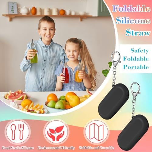 Meanplan 4 Sets Reusable Straws Travel Case Brush Silicone,Black - Image 6