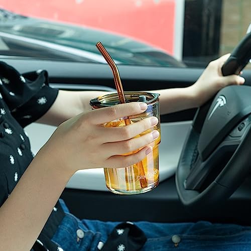 BLUEPOLAR 13oz/400ml Glass Water Tumbler with Straw and Lid Sealed Carry On Thick Wall Iced Coffee Cup Glass Cup for Water, Iced Tea Fruit Juice Etc (Amber) - Image 6