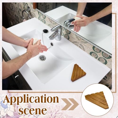 FINGERINSPIRE 2 Pcs 4.6x7.8Inch Wooden Corner Soap Dish for Shower 0.78inch Thick Triangle Shape Self-Draining Corner Wooden Soap Dish Holder for Shower Bathroom/Kitchen/Bathtub - Image 5