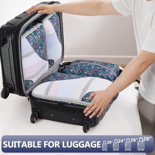 OlarHike Packing Cubes for Travel,Gifts for Women Mom,Anti-Tearing Suitcase Organizer for Luggage with Shoe & Hanging Toiletry Bag,Vacation Essentials,8 Set,Dark Blue Floral - Image 6