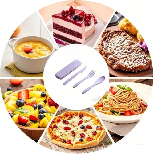 Travel Utensils - Wheat Straw Portable Camping Cutlery Set (Purple,Purple) - Image 7