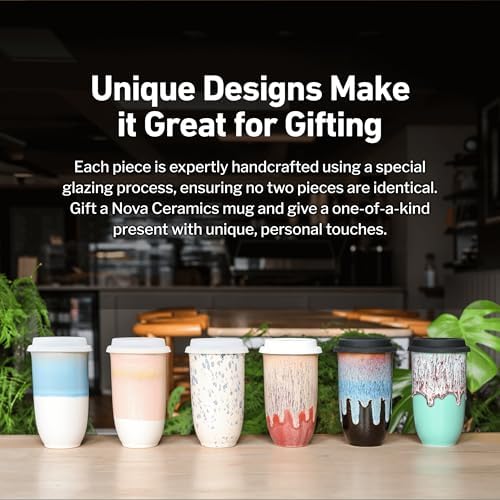 NOVA CERAMICS Travel Mug On the Go Coffee Mug Microwave & Dishwasher Safe Green Tumbler - Gifts For Women Men 16oz Afterglow - Image 6