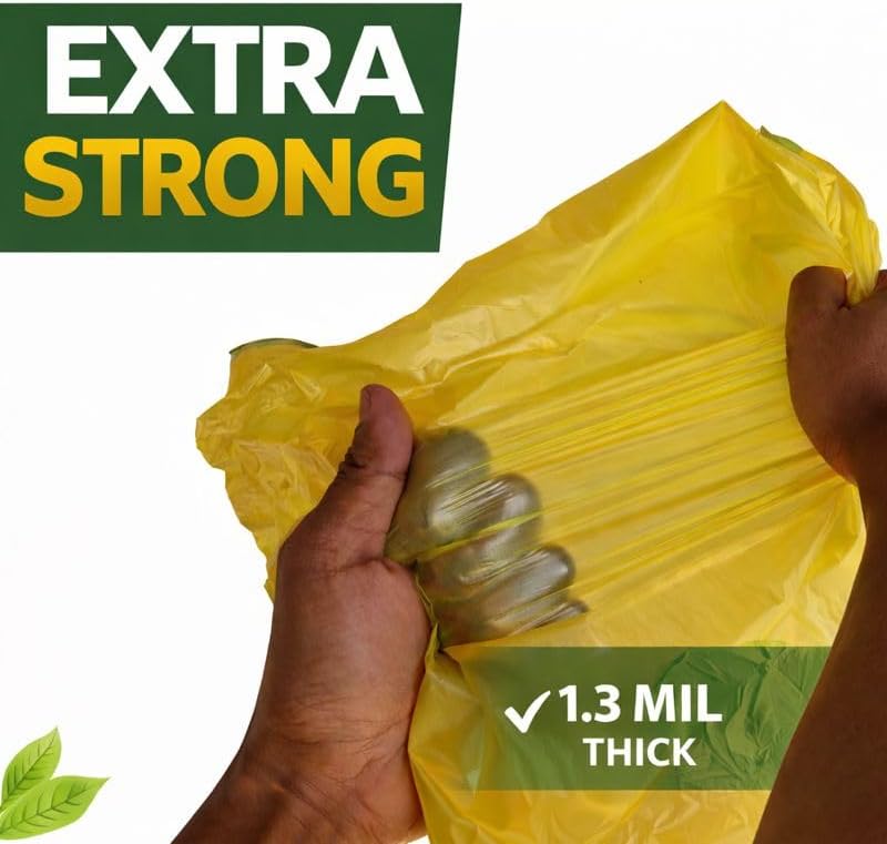 13 Gallon Biodegradable Trash Bags with Drawstring, 75 Count – 1.4 Mil Thick Plant Based Tall Kitchen Garbage Bags with Convenient Tear-free Dispensing, Heavy Duty Leak Resistant Green Garbage Liners - Image 6