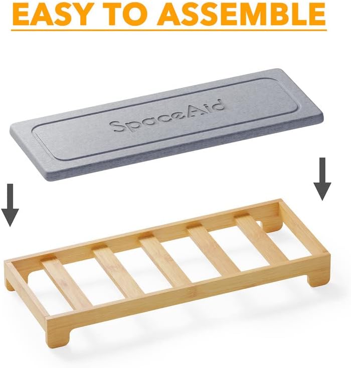 SpaceAid DryingNeat Instant Dry Sink Caddy Organizers, Kitchen Sponge Soap Holder Dispenser, Countertop Fast Drying Counter Tray Rack (Bamboo, Gray) - Image 6