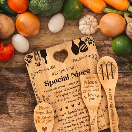 Niece Gifts from Auntie - "Recipe for a Special Niece" Niece Gift Cutting Board Set, Bamboo-Made Engraved Utensil Set Niece Birthday Gifts, Christmas Day Gifts for Niece - Image 7