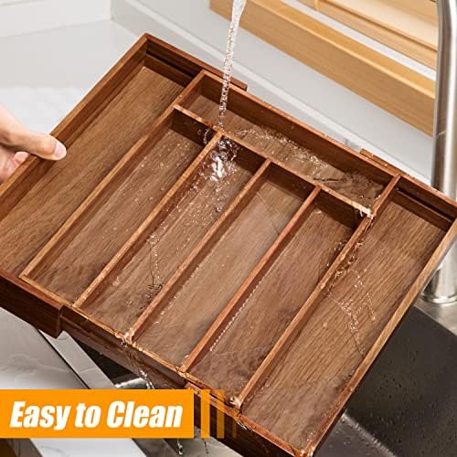 Bellsal Acacia Silverware Organizer Kitchen Drawer Organizer Expandable Bamboo Utensil Holder Cutlery Tray for Kitchen Utensil and Flatware Bedroom Office - Image 6