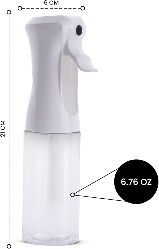 VIGOR PATH Continuous Spray Bottle – Fine Mist Mister Spray Bottle for Hair, Plants, Cleaning, Pets & Travel | Refillable Water Spray Bottles (200ml / 6.7oz) Clear