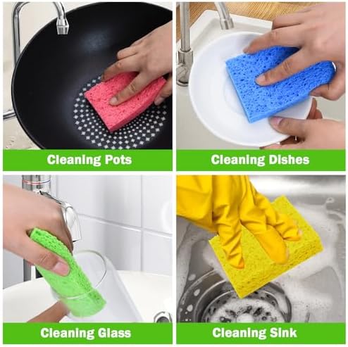YoleShy 24 Pack Kitchen Sponges Natural Cellulose Compressed Sponges for Cleaning Reusable Dish Sponge Kitchen Non-Scratch DIY - Image 6