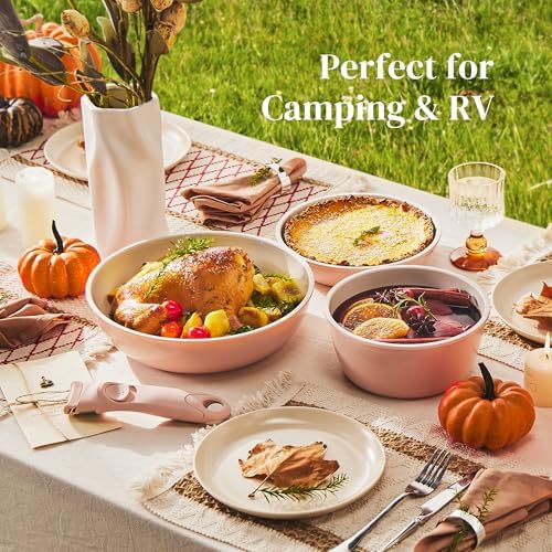 Redchef 16pcs Ceramic Pots and Pans Set Non Stick, Nonstick Kitchen Cookware Set with Detachable Handle, Non Toxic, PFAS PFOA & PTFE Free, RV Cookware Set for Camping, Dishwasher/Oven Safe (Pink) - Image 6