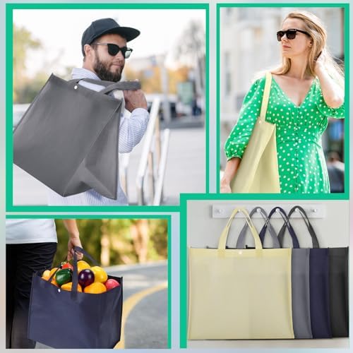 Zhehao 60 Pcs Reusable Grocery Shopping Bags Large Foldable Gift Tote Non Woven Fabric Bags with Handle and Plastic Button for Birthdays, Bridesmaids, Party Favors, 15 x 9.5 x 13 Inch (Neutral Colors) - Image 6