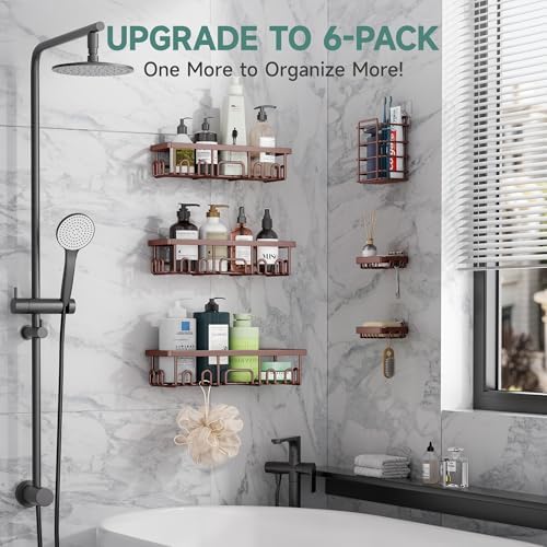 Veken Shower Caddy 6-Pack, No Drilling & Rustproof, Waterproof Adhesive Shelves Rack with Soap Holder, Large Capacity Bathroom Organizers and Storage, Wall-Mounted Kitchen & Home Decor - Image 6