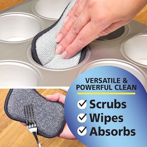Fresh Scrub-N-Wipe Pad by Tuff-Scrub, 6-Pack, Antimicrobial & Charcoal Foam for Odor Control, Microfiber, Multi-Surface, Non-Scratch, Dual-Sided, Machine Washable, Kitchen Sponge (Small) - Image 6
