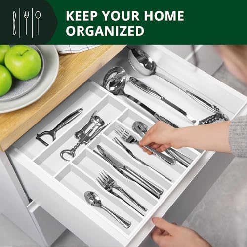 ROYAL CRAFT WOOD Luxury Bamboo Kitchen Drawer Organizer - Silverware Organizer - Utensil Holder and Cutlery Tray with Grooved Drawer Dividers for Flatware and Kitchen Utensils (7 Slot, White) - Image 7
