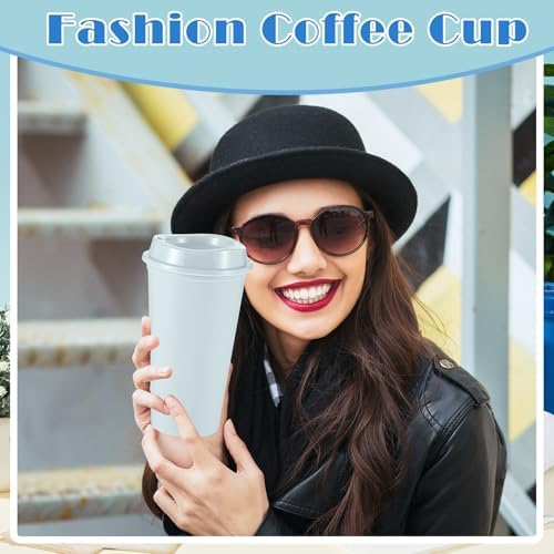FillTouch 12 Pcs 16 oz Reusable Coffee Cups with Lids, Morandi Pastels - Image 6
