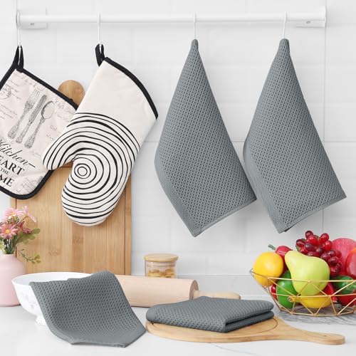 Homaxy 100% Cotton Waffle Weave Kitchen Dish Cloths 12-Pack, Grey - Image 6