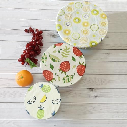 3 Pieces Beewax Bowl Covers Reusable Cloth Fabric Elastic Food Storage Cotton Bread Lids for Food, Fruits, Leftover Kitchen Container - Image 6