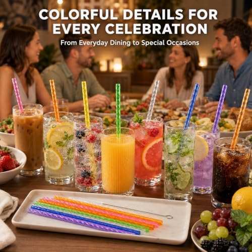 50Pcs Reusable Plastic Straws, 9 Inch Hard Drinking Straws with Cleaning Brush, Colored crystal Straws for Mason Jars, Tumblers, Iced Coffee, Smoothies, Cocktails and Party Cups - Image 6
