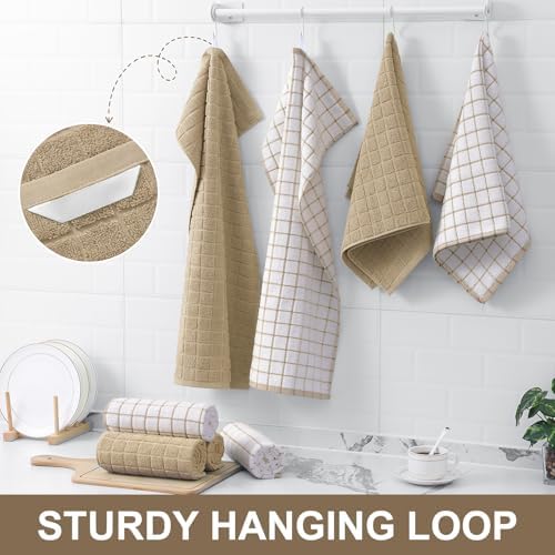 Homaxy Large Premium Cotton Kitchen Towels 16"x 28", 6 Pack, Tan - Image 6