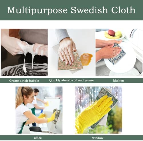 Whaline 12 Pcs Vintage Floral Swedish Dishcloths Vintage Greenery Flower Kitchen Towels Reusable Cotton Absorbent Dish Towels for Home Housewarming Cleaning, 7 x 8 Inch - Image 7