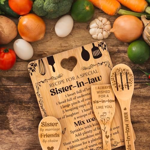 Gifts for Sister in Law - "Recipe for a Special Sister-in-Law", Sister in Law Birthday Gifts Engraved Bamboo-Made Cutting Board Set, Mothers Day Gifts for Sister in Law. - Image 7