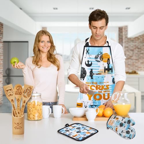 Star Gifts for Women,Home Decor,Kitchen Utensils Set,Wooden Cooking Spoons with Apron Oven Mitt Potholder for Fans,Best Birthday Wedding and Housewarming Christmas Presents 9 pcs - Image 6