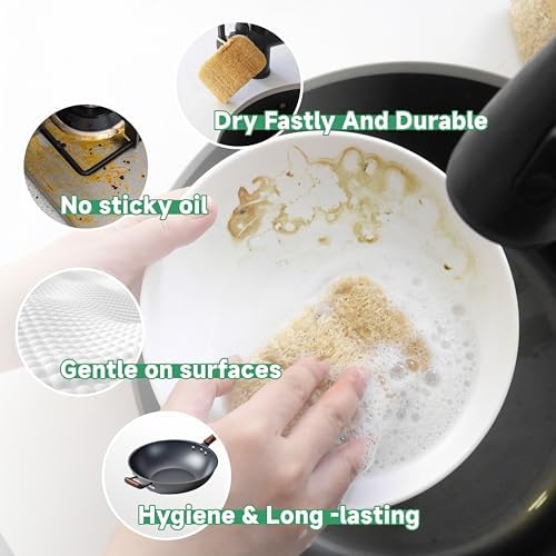 Natural Loofah Dish Sponges 3 Pack | Biodegradable & Eco Friendly Kitchen Sponges for Washing Dishes | Heavy-Duty Dishwashing Sponge | MossyWisp (6) - Image 5