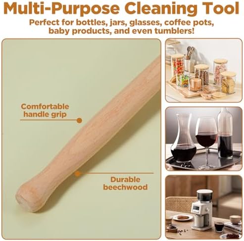 6 Pcs Natural Wooden Bottle Brush with Sisal Bristles, Long Beechwood Handle Bottle Brush Cleaner for Cleaning Bottles, Wide Mouth Mugs, Jars, Glasses, Dishes, Vases, Pitchers, 13.6 x 2.6 Inches - Image 7