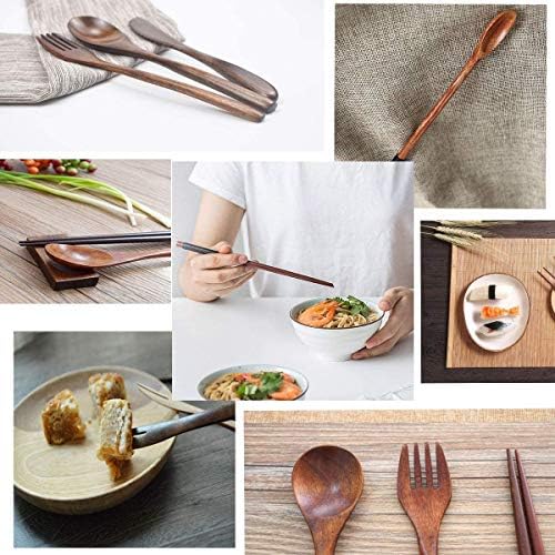 Reusable Wooden Utensils for Eating 8 Pcs Travel Wooden Spoons Forks Chopsticks Cutlery Set with Case Lunch Utensils Silverware Set for Lunch Portable Wood Flatware Set for Eating - Image 5