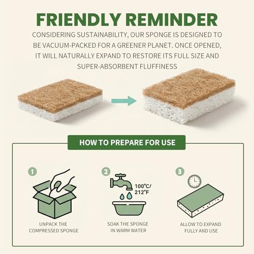 Metflavor Kitchen Sponges, 48 Count, Natural Sponge with Coconut Scrubber - Image 7