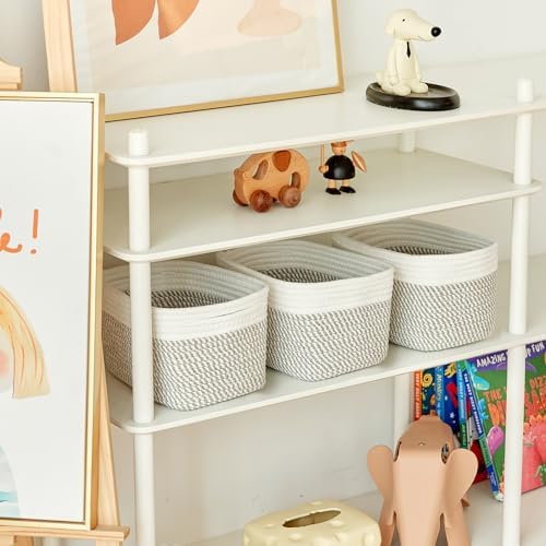 R RUNKA Small Cotton Rope Basket – Storage Bin for Organizing (10.6" x 6.7" x 6.7"), Bathroom Storage Basket for Shelf, Counter & Closet(White & Mixed Grey) - Image 6