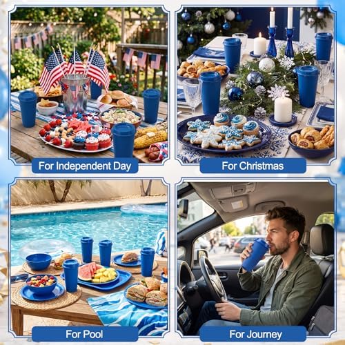 Honeydak 30 Pack 16 oz Reusable Coffee Cups with Lids Water Bottle Iced Coffee Travel Mug Portable Plastic Tea Tumblers Bulk for Hot and Cold Drinks Birthdays Party (Dark Blue,Classic) - Image 6