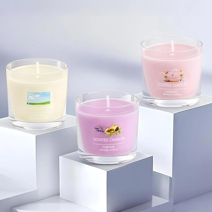Scented Aromatherapy Soy Candle Gift Set, 100% Natural Soy Wax, Eco-Friendly, Hand-Poured, Relaxing Scented Candles for Home, Spa, Gifts(Pink + Purple + White, 7 oz)