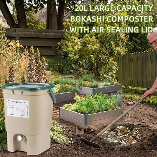 20L Bokashi Compost Bin, 5.28 Gallon Compost Bin for Kitchen Composter with Lid, Bokashi Start Kit with Bran (Tan & Dark Green) (20L/5.28GAL Tan & Dark Green) - Image 7