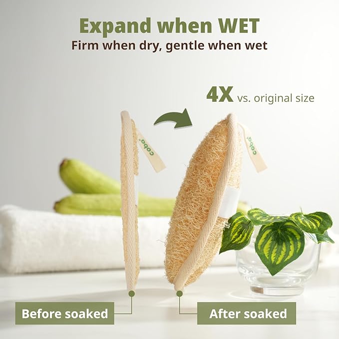 Natural Loofah Care Set – Exfoliating Body Scrubber Pads & Exfoliating Facial Scrubber | 100% Plant-Based Shower Luffa Sponge | Bath Loofah for Women & Men
