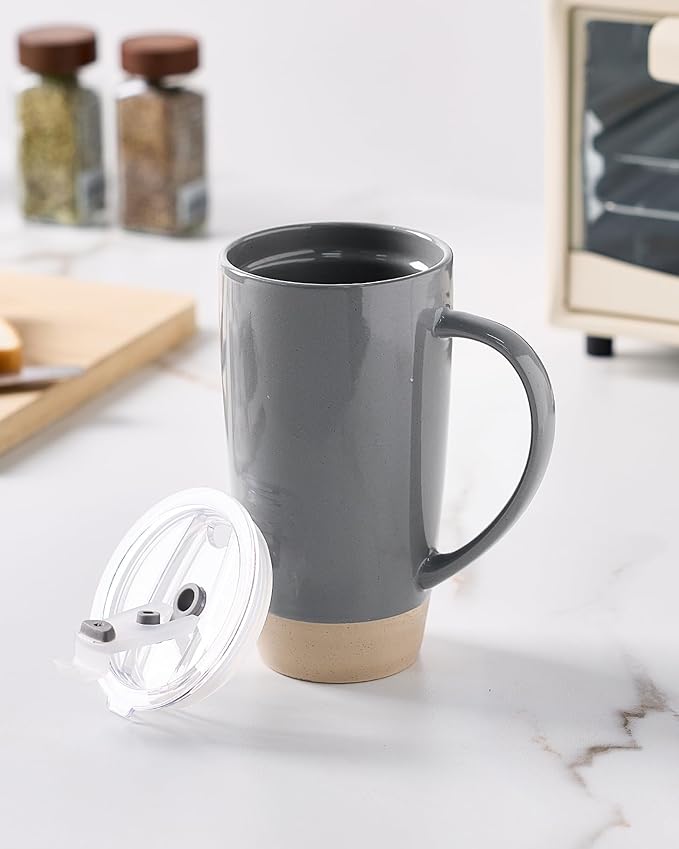 famiware Milkyway Coffee Mug, 20oz Large Coffee Mug, Ceramic Mug with Lid, Tea Cup with Handle for Latte, Tea, Cocoa, Milk, Home & Office, Dark Gray