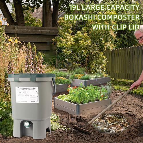 20L Bokashi Compost Bin, 5.28 Gallon Compost Bin for Kitchen Composter with Lid, Bokashi Start Kit with Bran (Tan & Dark Green) (18.8L/5 Gal Grey) - Image 7