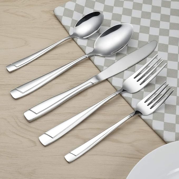 Sandmovie 40 Pieces Stainless Flatware Cutlery Silverware, Service for 8 Persons