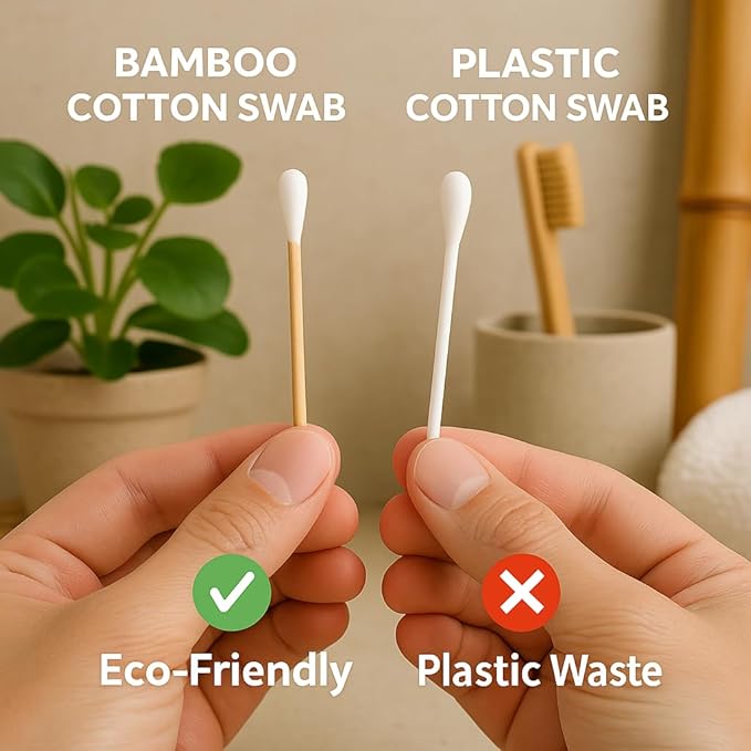 Organic Bamboo Cotton Swabs – 300 Count | Eco-Friendly Sticks | Biodegradable, Plastic-Free, Multi-Purpose Buds for Makeup, Baby Care, Cleaning & Crafts