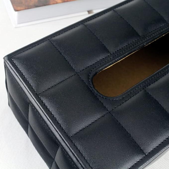 High-end Fashion PU Leather Tissue Box Holder Business Black, Rectangular Napkin Holder Drawer Paper Dispenser, Home Office Car Tissue Holder with Magnetic Bottom (Black Checkered)