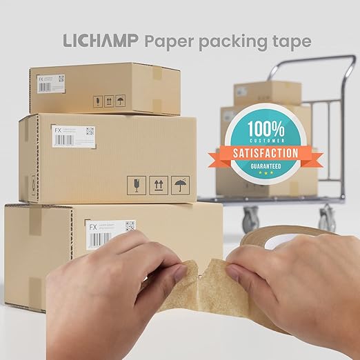 Lichamp Kraft Packing Tape, Brown Kraft Gummed Tape for Packing Boxes, Shipping Cardboard and Carton Sealing, 6 Rolls x 2 inch x 55 Yard x 7 mil, B206BN